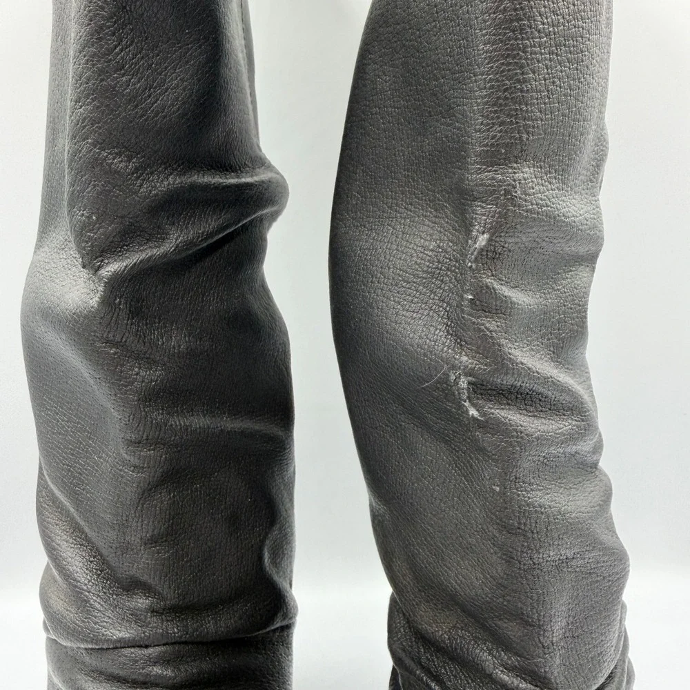 Basic Editions Womens Black Leather Slouchy Tall Boots Size 6 69910 Block Heel